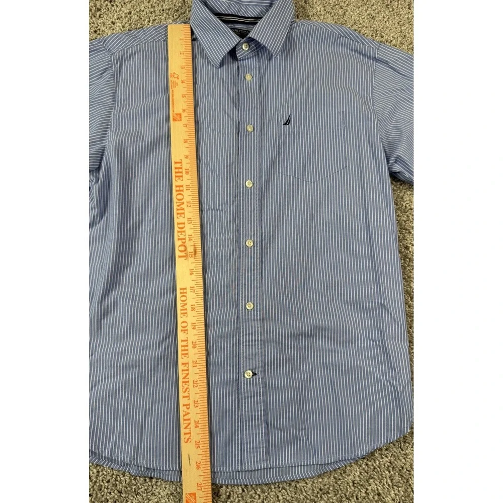 Nautica Boys Button Up Dress Shirt Blue White‎ Stripe 16